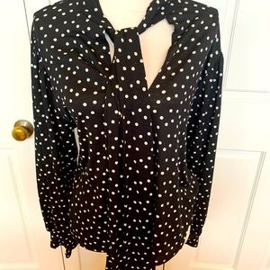 EUC Zara Black and White Polka Dot Blouse size LG